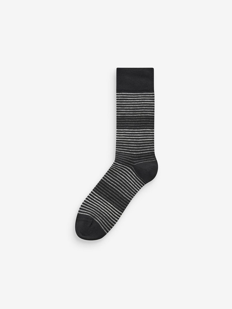 Black/Grey Pattern 7 Pack Mens Cotton Rich Black Socks - Image 6 of 9