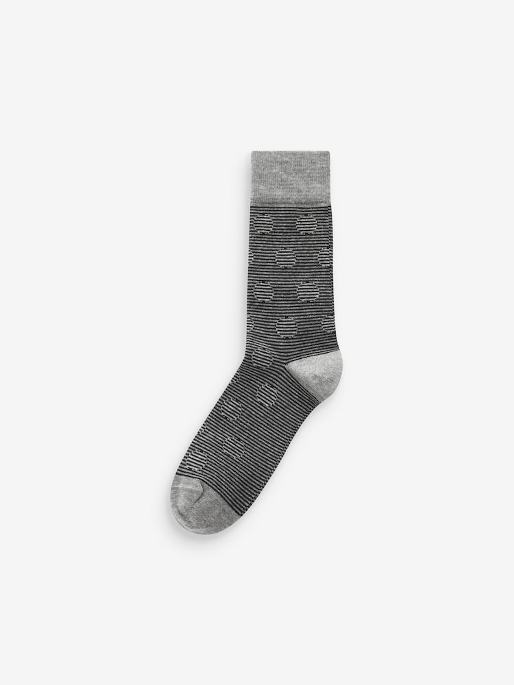 Black/Grey Pattern 7 Pack Mens Cotton Rich Black Socks - Image 8 of 9