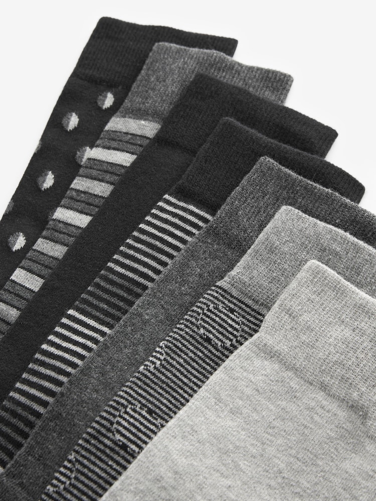Black/Grey Pattern 7 Pack Mens Cotton Rich Black Socks - Image 9 of 9