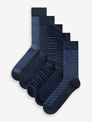 Mixed Blue Pattern Smart Socks 5 Pack - Image 1 of 6
