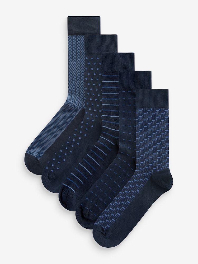 Mixed Blue Pattern Smart Socks 5 Pack - Image 1 of 6