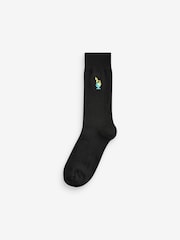 Black Ombre Drinks Fun Embroidered Socks 5 Pack - Image 4 of 7