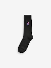 Black Ombre Drinks Fun Embroidered Socks 5 Pack - Image 5 of 7