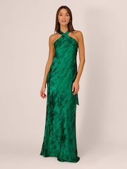 Adrianna by Adrianna Papell Green Halter Mermaid Gown - Image 1 of 7