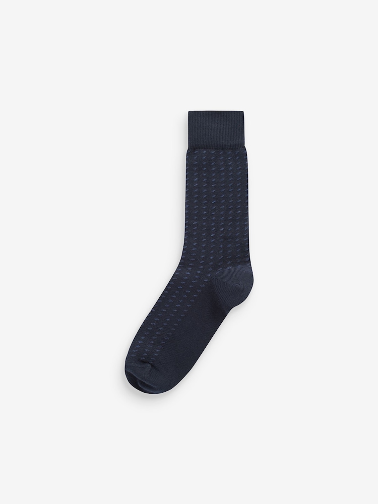 Navy Blue/Grey Pattern 7 Pack Men's Cotton Rich Socks - Image 5 of 9