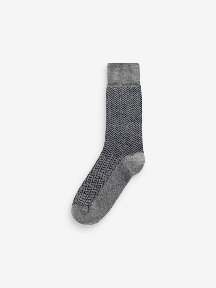 Navy Blue/Grey Pattern 7 Pack Men's Cotton Rich Socks - Image 7 of 9