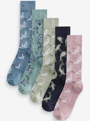 Blue/Green Japanese Fun Pattern Socks 5 Pack - Image 1 of 7