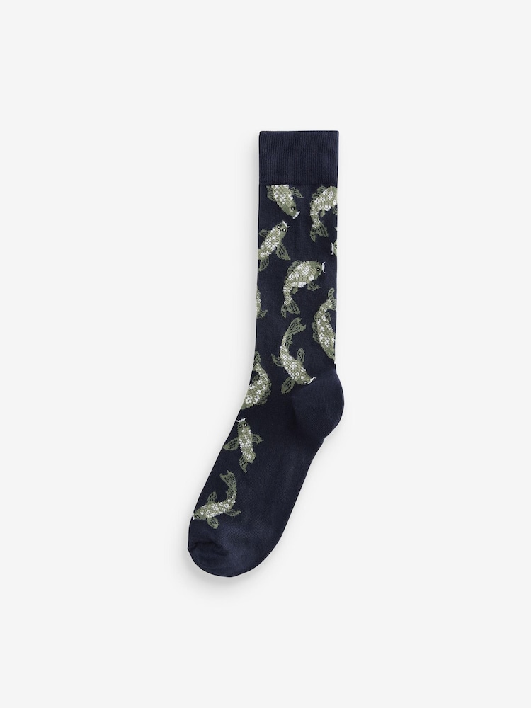 Blue/Green Japanese Fun Pattern Socks 5 Pack - Image 2 of 7