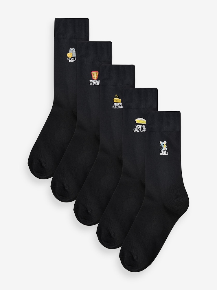 Black Father's Day Cheese Fun Embroidered Socks 5 Pack - Image 2 of 2