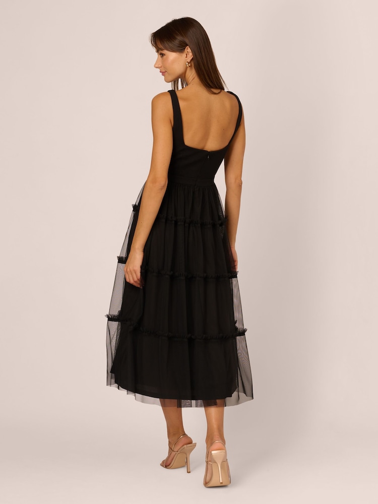 Adrianna by Adrianna Papell Knit And Mesh Black Dress - Image 2 of 7