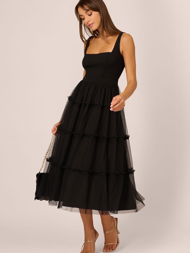 Adrianna by Adrianna Papell Knit And Mesh Black Dress - Image 3 of 7