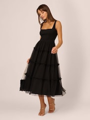 Adrianna by Adrianna Papell Knit And Mesh Black Dress - Image 5 of 7