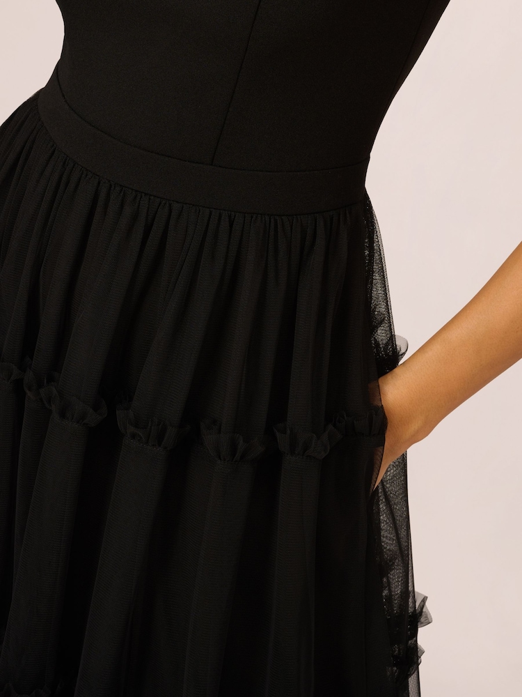 Adrianna by Adrianna Papell Knit And Mesh Black Dress - Image 7 of 7