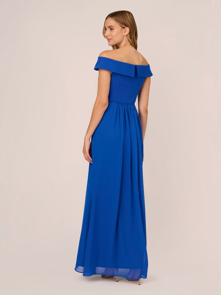 Adrianna Papell Blue Crepe Chiffon Gown - Image 2 of 7