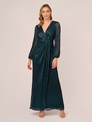 Adrianna Papell Blue Metallic Mesh Draped Gown - Image 1 of 1