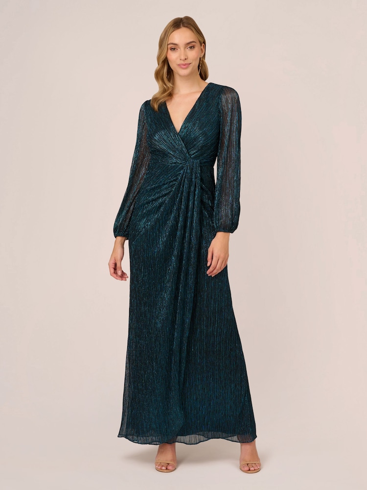 Adrianna Papell Blue Metallic Mesh Draped Gown - Image 1 of 1