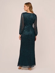 Adrianna Papell Blue Metallic Mesh Draped Gown - Image 2 of 2