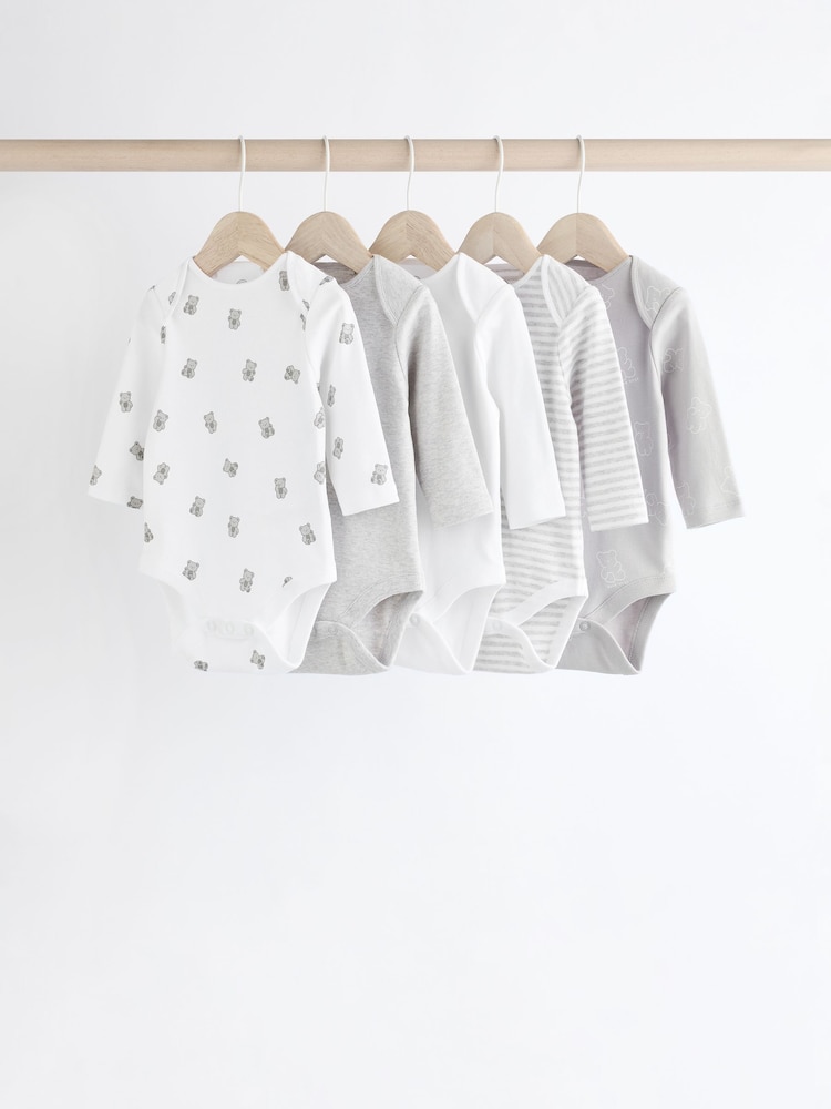 Grau/weiß - Baby-Bodys mit Bärenmotiven im 5er-Pack - Bild 1 von 13