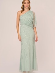 Adrianna Papell Green Long Beaded Dress - Image 10 of 15