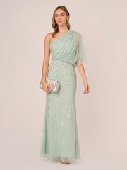 Adrianna Papell Green Long Beaded Dress - Image 2 of 15