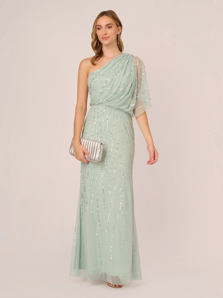 Adrianna Papell Green Long Beaded Dress - Image 2 of 15