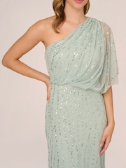 Adrianna Papell Green Long Beaded Dress - Image 3 of 15