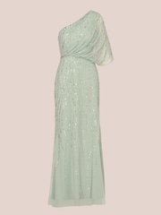 Adrianna Papell Green Long Beaded Dress - Image 5 of 15
