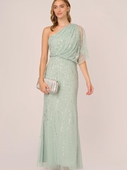 Adrianna Papell Green Long Beaded Dress - Image 7 of 15