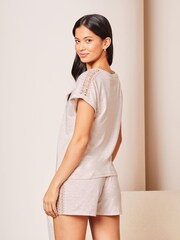 Lipsy Grey Lace Insert Short Sleeve Shorts Pyjama Set - Image 2 of 4
