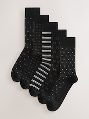 Black/Light Grey Pattern Smart Socks 5 Pack - Image 1 of 9