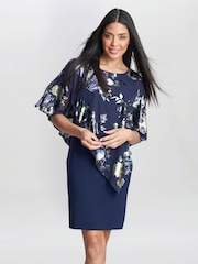 Gina Bacconi Blue Gaby Floral Printed Asymmetric Dress - Image 1 of 5