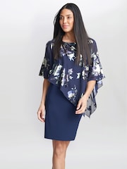 Gina Bacconi Blue Gaby Floral Printed Asymmetric Dress - Image 3 of 5