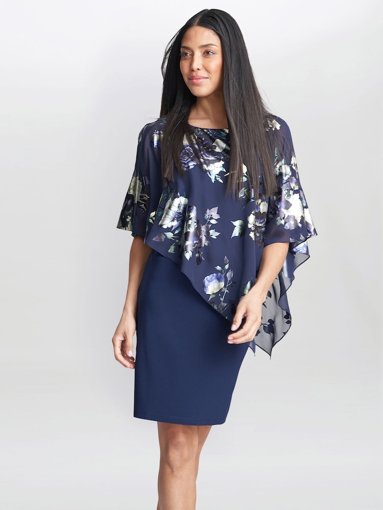 Gina Bacconi Blue Gaby Floral Printed Asymmetric Dress - Image 3 of 5