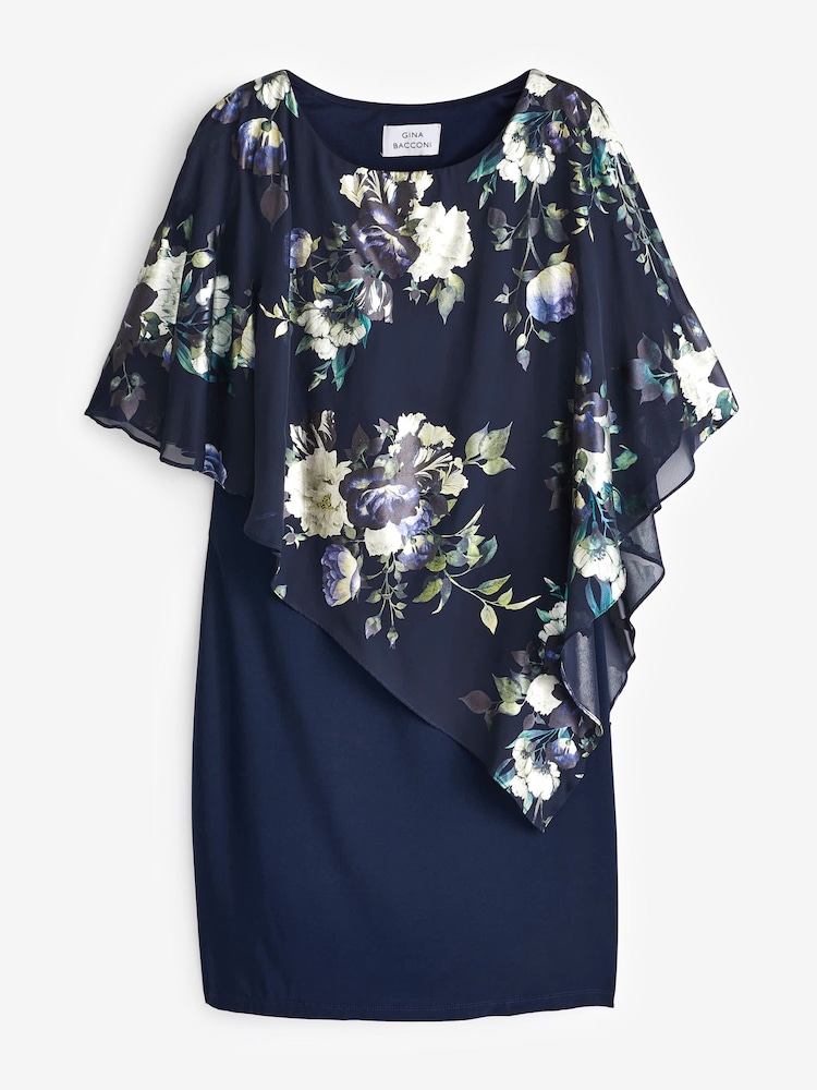 Gina Bacconi Blue Gaby Floral Printed Asymmetric Dress - Image 5 of 5