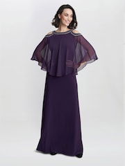 Gina Bacconi Purple Audrey Cold Shoulder Popover Gown With Beaded Neckline - Image 1 of 6