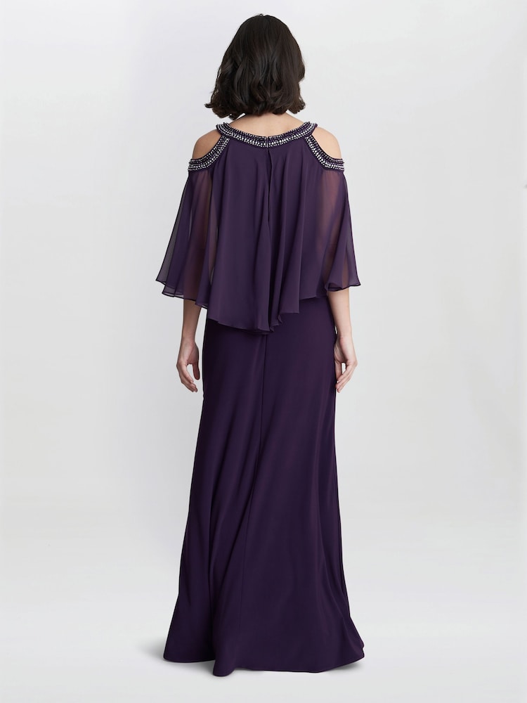 Gina Bacconi Purple Audrey Cold Shoulder Popover Gown With Beaded Neckline - Image 2 of 6