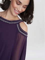 Gina Bacconi Purple Audrey Cold Shoulder Popover Gown With Beaded Neckline - Image 4 of 6