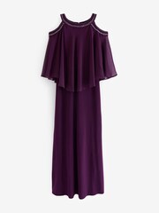 Gina Bacconi Purple Audrey Cold Shoulder Popover Gown With Beaded Neckline - Image 6 of 6