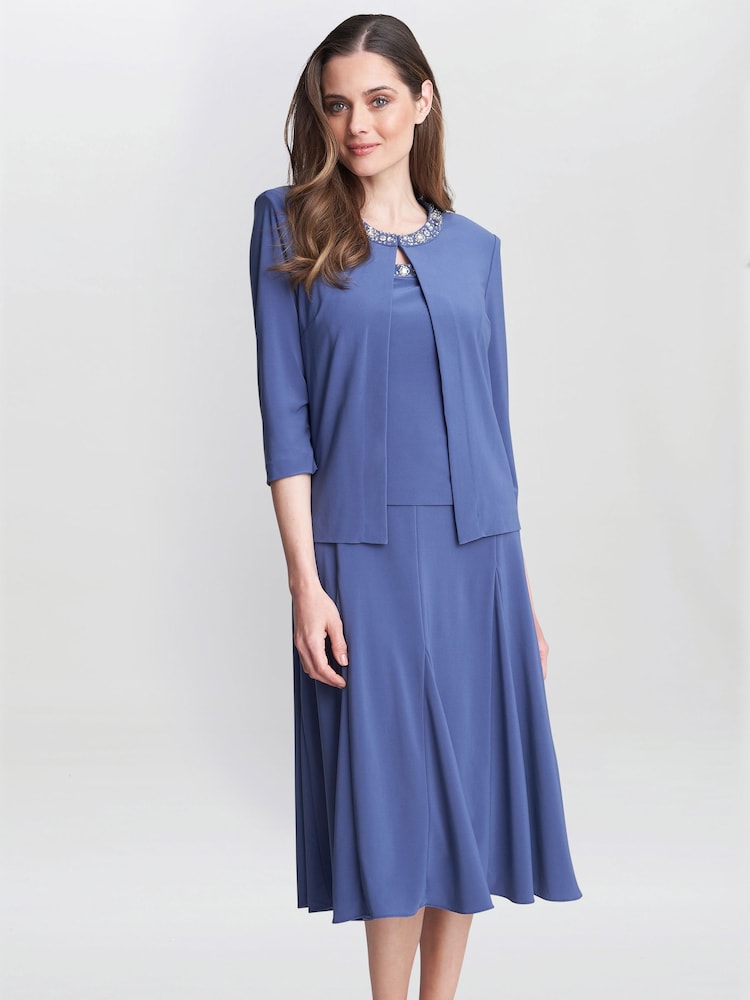 Gina Bacconi Blue Delores Jersey Midi A-Line Jacket Dress - Image 1 of 7