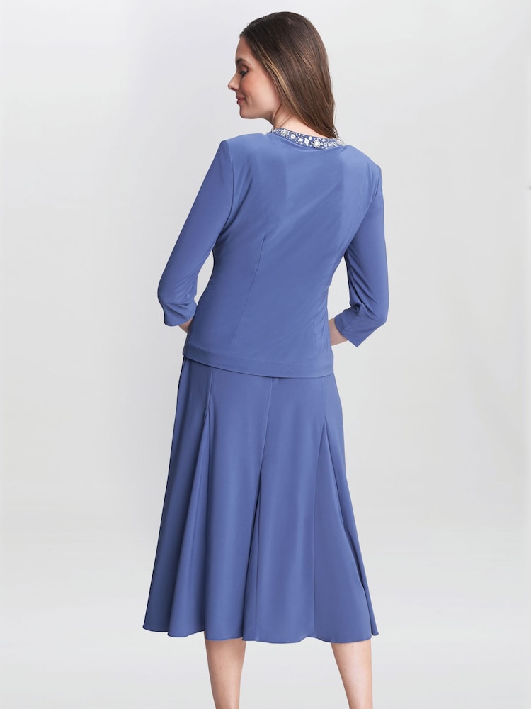 Gina Bacconi Blue Delores Jersey Midi A-Line Jacket Dress - Image 2 of 7