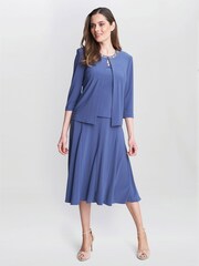 Gina Bacconi Blue Delores Jersey Midi A-Line Jacket Dress - Image 3 of 7