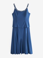 Gina Bacconi Blue Delores Jersey Midi A-Line Jacket Dress - Image 7 of 7