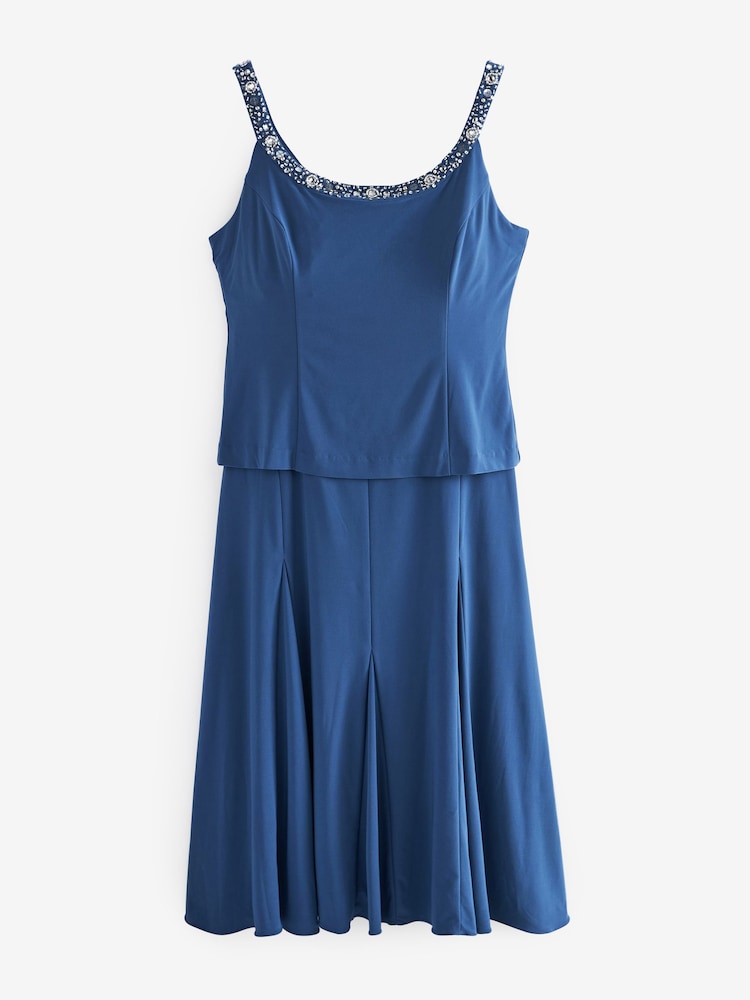 Gina Bacconi Blue Delores Jersey Midi A-Line Jacket Dress - Image 7 of 7