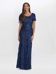 Gina Bacconi Blue Nancy Dress With Rosette Sequin Detail - Image 1 of 5