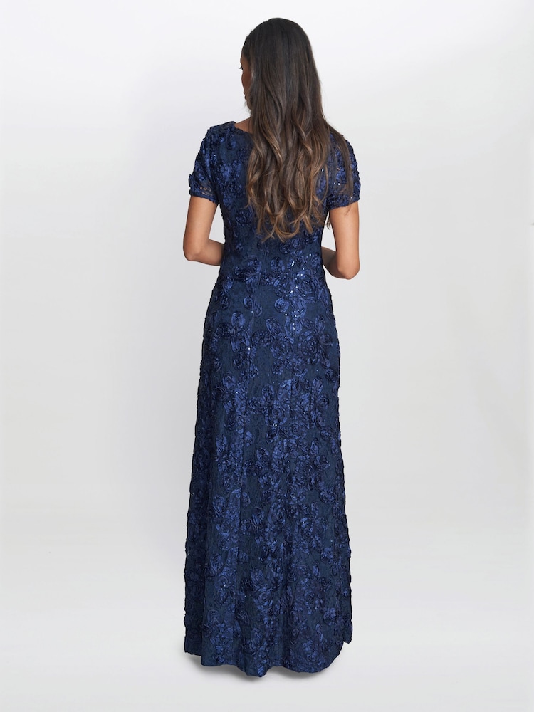 Gina Bacconi Blue Nancy Dress With Rosette Sequin Detail - Image 2 of 5