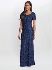 Gina Bacconi Blue Nancy Dress With Rosette Sequin Detail - Image 3 of 5
