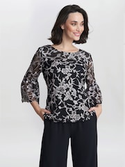 Gina Bacconi Brianna Embroidered Black Blouse - Image 3 of 5