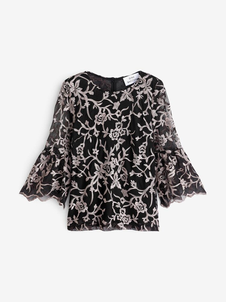 Gina Bacconi Brianna Embroidered Black Blouse - Image 5 of 5