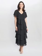 Gina Bacconi Rebecca Midi Tiered Dress With Shoulder Trim - Image 1 of 5