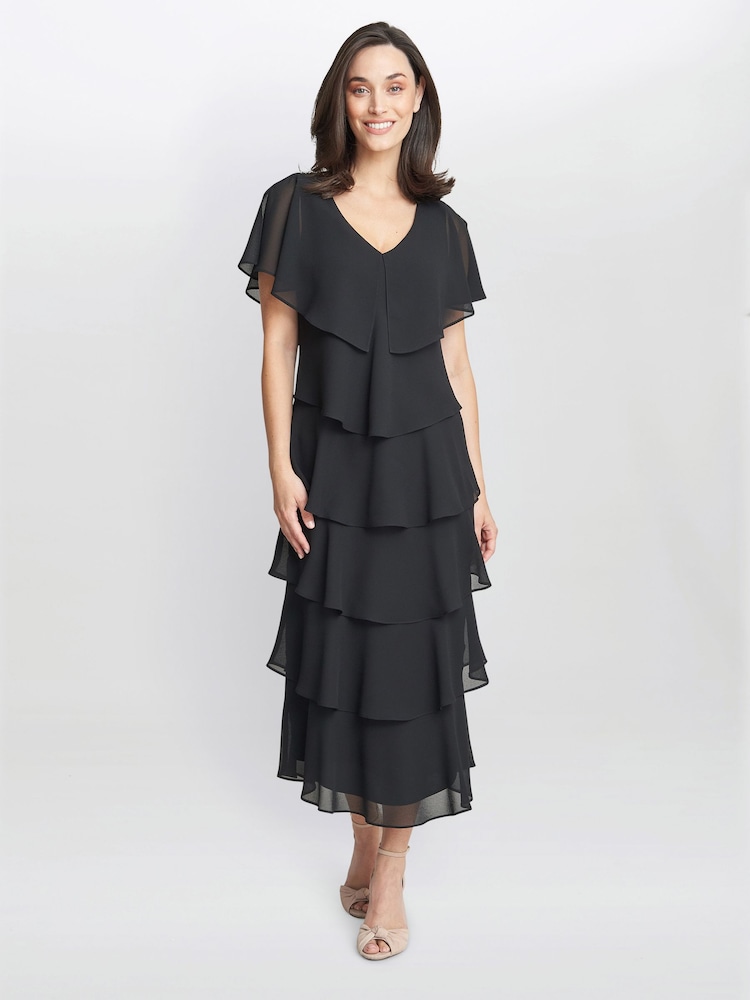 Gina Bacconi Rebecca Midi Tiered Dress With Shoulder Trim - Image 1 of 5